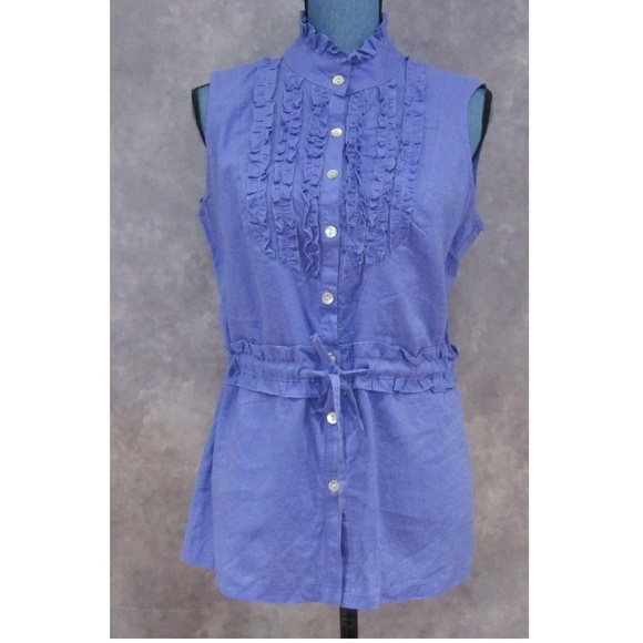 NEW Sandro Linen Blend Ruffled Drawstring Blouse - Picture 1 of 5